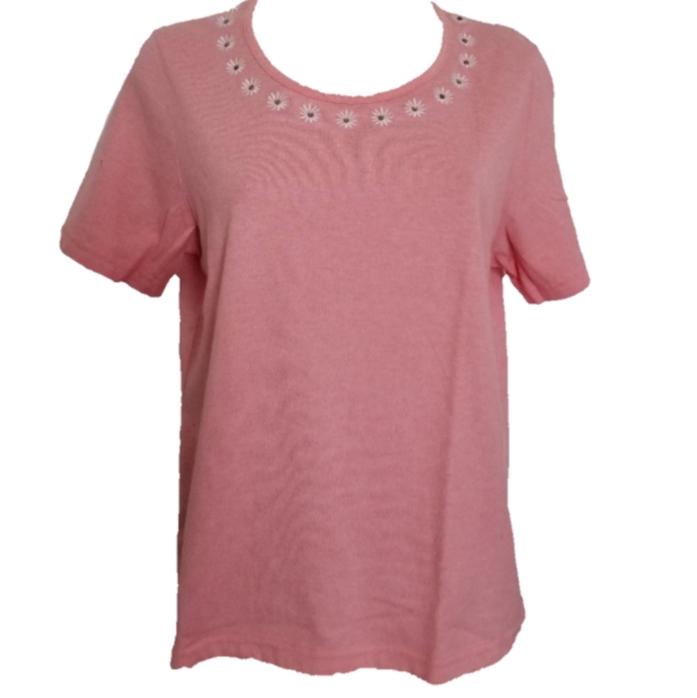 Cathy  Daniels Embroidered Daisy Bling Tee